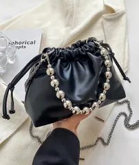 巾着ミニバッグ ショルダー ハンド 2way メタリック チェーン 巾着 巾着バッグ トレンド 韓国スタイル 韓国ファッション カジュアル お洒落