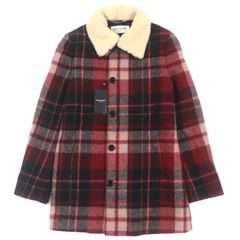 未使用品▼SAINT LAURENT PARIS サンローランパリ 529582 ウール100% チェック柄 襟ムートン コート レッド系 48 イタリア製 正規品 メンズ