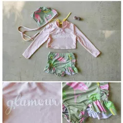 130 水着 女の子 ラッシュガード セパレート ピンク グリーン プール フラミンゴ