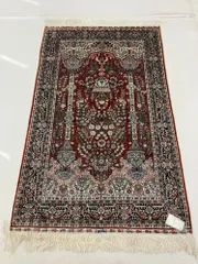 Y1450 中国シルク 手織緞通 シルク100% 手織 300段 92×62㎝ imgrc0077130554.jpg