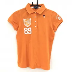 ★値下げ★【美品】パーリーゲイツ 半袖ポロシャツ オレンジ×白 襟裏ロゴ フェルトワッペン レディース 0(S) ゴルフウェア PEARLY GATES