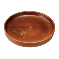 紀州塗り お盆 トレー 30cm 木製丸盆 花と蝶 おしゃれ おぼん トレイ