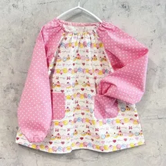 【即納120／受注80〜150】マカロン ケーキ 水玉 ピンク 長袖スモック