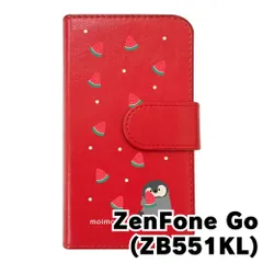 【新品未使用】ZenFone Go ZB551KL ゼンフォンゴー スマホケース 手帳型 (色：レッド×柄：ペンギンとスイカ)moimoikka ペンギン 動物 flip2-zenfonego-rd-20139