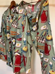 【未使用】ShadowBoxer 90sデッドストック made in USA パジャマ シャツ パンツ 総柄 セットアップ Breakfast in Bed/Green 希少 レア Shady CharacterNYC / Nick & Nora