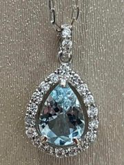 Pt アクアマリン0.33ct ダイヤ0.30ct ハートネックレス - メルカリ