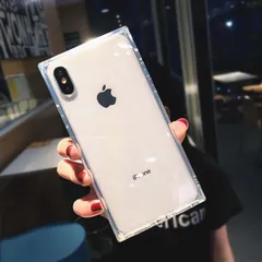 iphone ケース スクエア シンプル おもしろ ケース 耐衝撃 スマホケース 韓国 アイフォン カバー 軽量 おしゃれ ペア  （クリア iPhone X XS XR ）のサムネイル