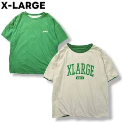 【2way】 エクストララージ X-LARGE ダブルフェイス リバーシブル Tシャツ ロゴ 刺繍 プリント クルーネック カットソー XL相当 グレー x グリーン ストリート カジュアル ウェア ビッグシルエット メンズ