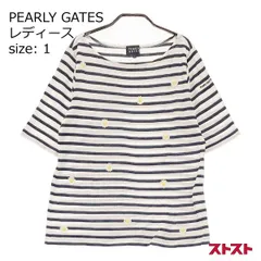 PEARLY GATES パーリーゲイツ 半袖ニットTシャツ 花 ボーダー柄 ホワイト系 1 [240101024869]#