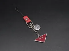 PRADA プラダ サフィアーノレザー ストラップ キーホルダー バッグチャーム メンズ レディース レッド系×シルバー系 DJ4540