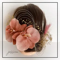 金箔付ヘッドドレス❤︎水引×胡蝶蘭×ピンクブラウン①　卒業式成人式結婚式和装髪飾り