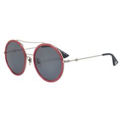 グッチ ツーブリッジ ラウンド GG0061S シルバー レッド メタル レディース GUCCI【1-0220165】