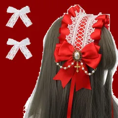 【新着商品】ロリータ ヘッドドレス ロリータ ロリータ 髪飾り カチューシャ チャーム レース 蝶結び 萌え リボン キュート かわいい コスプレ サムコス lolita メイドカフェ (レッド)