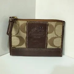 【美品】コーチ COACH キャンバス レザー シグネチャー コインケース キーケース キーリング 財布 ウォレット ブラウン 7475979e20250305