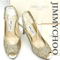 美品 JIMMY CHOO グリッター オープントゥ パンプス ゴールド系 JIMMY CHOO オープントゥパンプス グリッター オープントゥ