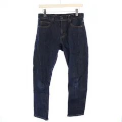 ユニクロ UNIQLO +J セルビッジストレートジーンズ デニムパンツ ジップフライ フェイクレザー ロゴパッチ W25 インディゴ 221-438112 /BB ■MA