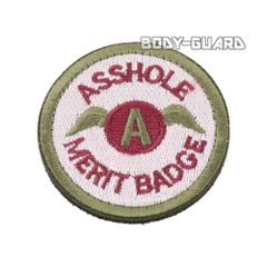 ASSHOLE MERIT BADGE　円形ワッペン　ピンク×カーキ