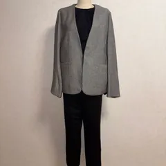 Ｔ525　＊19号　新品 ジャケット ノーカラージャケット パンツ 黒 キレイめスーツ胸元に小さなシミあり
