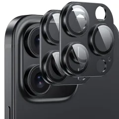 【数量限定】16 Pro/16 Pro Max用 カメラ保護フィルム 【アルミ合金+9H強化ガラス】レンズ全面保護 「Actfrain」2枚セットiPhone 耐衝撃/擦り傷防止/露出オーバー防止 高透過率 曇りなし 強粘着設計 黒縁デザイン ブラック