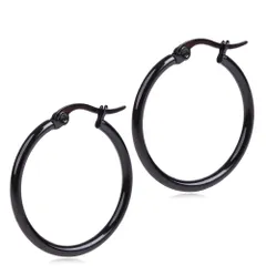 【幅2×外径40mm 色：ブラック 1ペア】[Adelina Style] フープピアス 大きめ 人気 リングピアス レディースピアス サージカルステンレス 金属アレルギー対応 両耳用 イヤリング プレゼント