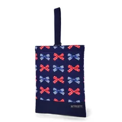 COLORFUL CANDY STYLE 新品  シューズケース キルティング ネームタグ付き ポルカドットとストライプのフレンチリボン ネイビー 子供用 シューズバッグ キルティング 上履き入れ 上履き袋 上靴入れ 幼稚園 シューズ入れ シューズバッグ