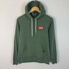 VANS ヴァンズ スウェットパーカー ボックスロゴ スリーブロゴ アースカラー グリーン Mサイズ メンズ 古着 ストリート