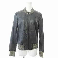 セオリー Theory 美品 ラムレザー ラムスキン ジャケット シングル ライダース ブルゾン シルク混 ニット切替 4 黒 ブラック 0310 ■GY09のサムネイル