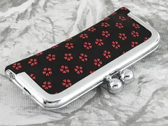 印鑑ケース がま口 口金 シルバー色 はんこケース 黒印伝 No.15 鹿革 赤うるし 桜 10.5mm～12mm おしゃれ 印鑑収納 プレゼントやギフトに！ 10.5ミリ 12ミリ 実印 銀行印 認印 個人ハンコ