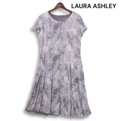 LAURA ASHLEY ローラアシュレイ 春夏 花柄 フラワー 総柄★ 半袖 切替 ワンピース Sz.13 レディース 灰 大きいサイズ