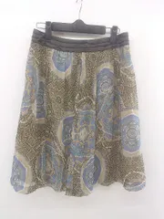 ◇ COMME CA MODELS 総柄 膝丈 フレア スカート サイズL ベージュ ブラウン ブルー系 レディース E  【1303200003284】