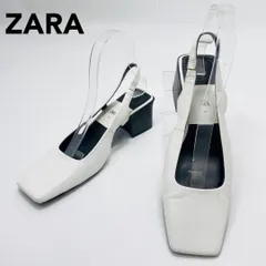 ZARA パンプス スクエアトゥ バックストラップ フェイクレザー 36 ザラ レディース ホワイト hws02092