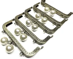 and.A がま口 12.5cm 角型 5個セット 口金 あめ玉 アンティークゴールド ハンドメイド リメイク バッグ ポーチ 材料 DIY(パール)