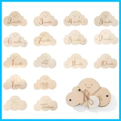【新着商品】サムコス 雲形 ウッド 8枚セット 月齢カード 収納袋付き 写真道具 ニューボーンフォト 月齢フォト ベビーマンスリーカッド 記念日フォト 出産祝い 赤ちゃん 新生児 成長記録 撮影道具 (B)