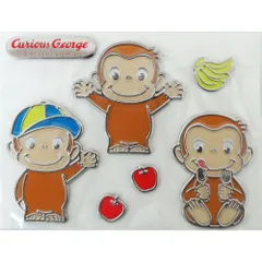 ☆ おさるのジョージ ☆ キャラクター カラフルエンブレムステッカー エンブレム ステッカー キャラ エンブレムステッカー 車 ボディ デコシール シール キャラクター かわいい おしゃれ シルバー メタリック パソコン スマホ デコレーション