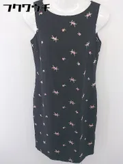 ◇ TALBOTS タルボット 刺繍 花 ノースリーブ 膝丈 ワンピース サイズ2 ブラック ピンク レディース  【1109080005673】