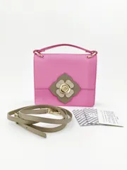 【中古 美品】フルラ　FURLA　2WAY　ハンドバッグ　ショルダー　ピング　グレー　フラワー　ゴールド金具　bag　フラップ　レディース　ブランドバッグ　結婚式　パーティー　セカンドバッグ