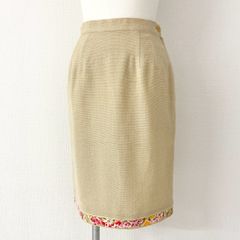 60e11 LEONARD レオナール フレアスカート 台形スカート 膝丈スカート 花柄切替 サイズ64 ベージュ レディース 日本製