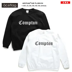 ACEFLAG ストリート系 トレーナー 長袖 スウェット 裏パイル メンズ  黒 白 エースフラッグ シンプル Compton コンプトン ロゴ b系 ヒップホップ ファッション ダンス AF-TL-SW-014 L XL 2XL 3XL 4XL