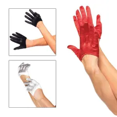 カラバリ3色 手の甲丈のハーフグローブ ハーフ丈 レディース 女性用 ショートグローブ 手袋 黒赤白 指あり 短い丈のサテン素材 ダンス衣装 コスプレ ハロウィン コスチューム仮装衣装パーティー結婚式ウェディング ブラック レッド ホワイト★2