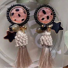 ブラウンダルメシアン×ブラック×タッセル×大ぶりピアス orイヤリング