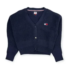 TOMMY JEANS トミージーンズ リブ編み アクリル ニット カーディガン M/ネイビー レディース