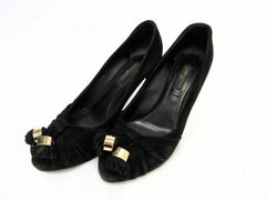 【美品】ルイヴィトン★パンプス　オープントゥ　黒　ゴールドロゴ　リボン　35 美品】ルイヴィトン☆パンプス オープントゥ 黒 ゴールドロゴ リボン