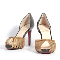 【美品】ルブタン ゴールド ブラック オープントゥ パンプス 35