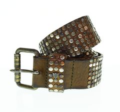 HTC Men's Brown Studded Belt, 7-Row Rhinestone Leather, Size 85/34, 103G-173