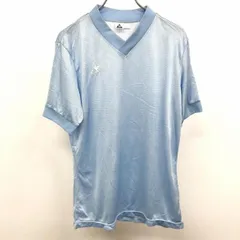 古着 ルコックスポルティフ le coq sportif 若干薄手 メッシュTシャツ カットソー ロゴ刺繍 鶏 鳥 Vネック 半袖 ポリ100% 32964 ブルー系 メンズ