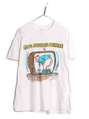 【お得なクーポン配布中!】 80s USA製 ジョーク イラスト プリント 半袖 Tシャツ メンズ L ヴィンテージ アート ポップ シュール ヘビーウェイト シングルステッチ 白