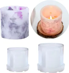 Quikaboo キャンドル モールド シリコン 円柱 大小2個 中空タイプ ボタニカル ポリカ製 UVレジン ランタン