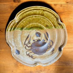 美濃焼 織部 楕円皿 カニ 大皿 蟹 取り皿 盛り皿 飾り皿 和食器 骨董品 アンティーク