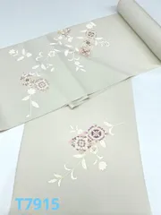 付け下げ 金彩 紋意匠 唐花と七宝模様 青磁鼠色 正絹 反物