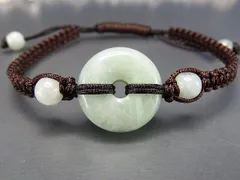 訳有豆青色ひすい丸平安扣天然石手編みブレスレットMサイズUK1-1-06a